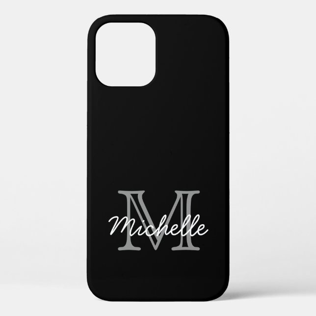 Modern Elegant Black White Handwritten Monogrammed Case-Mate iPhone Case (Back)