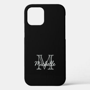 Modern Elegant Black White Handwritten Monogrammed iPhone 12 Case