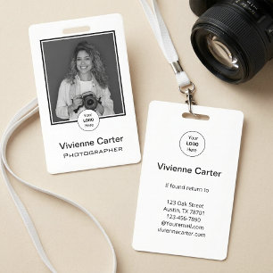 Modern Elegant Black White Logo Photo Photographer ID Badge