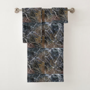 Modern Elegant Black White Marble Gemstone Pattern Bath Towel Set