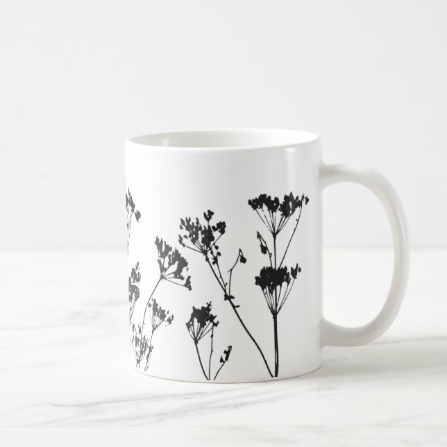 Modern Elegant Black White Meadow Flowers  Coffee Mug (Right)
