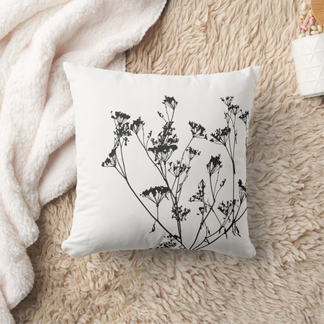 Modern Elegant Black White Meadow Flowers  Cushion (Blanket)