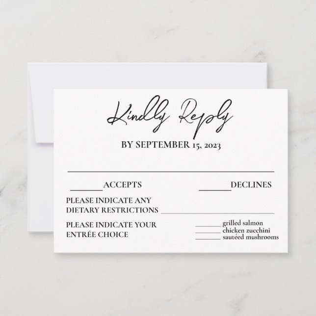 Modern Elegant Black White Meal Choice RSVP Card (Front)