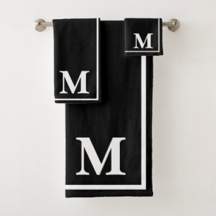 Modern Elegant Black &white Monogram  Bath Towel Set