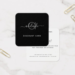 Modern Elegant Black White Monogram Discount Card