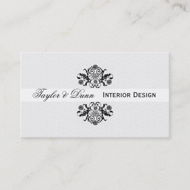 Modern | Elegant  Black White Ornamental Logo Business Card (Front)