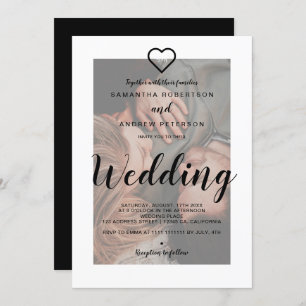 Modern elegant black white overlay photo wedding invitation