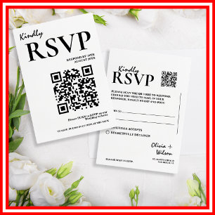 Modern Elegant Black & White QR Code Wedding RSVP Card