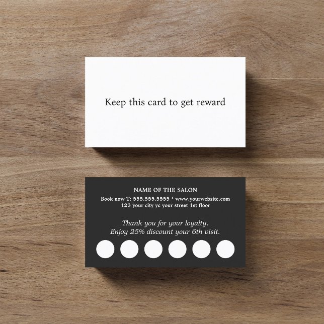 Modern Elegant Black White Salon  Loyalty Card (Creator Uploaded)