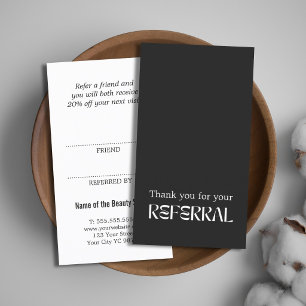 Modern Elegant Black White Salon Marketing Referral Card