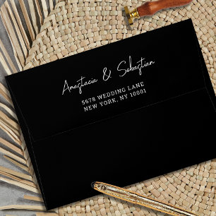 Modern Elegant Black & White Script Wedding Envelope