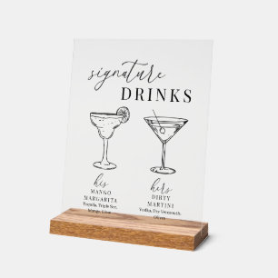 Modern Elegant Black & White Signature Drinks Acrylic Sign