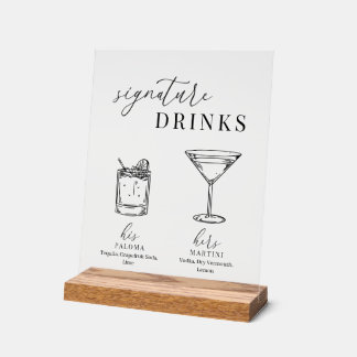 Modern Elegant Black & White Signature Drinks Acrylic Sign