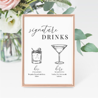 Modern Elegant Black & White Signature Drinks Sign