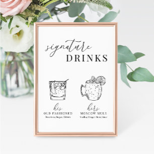 Modern Elegant Black & White Signature Drinks Sign