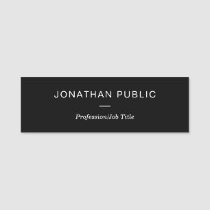 Modern Elegant Black White Simple Staff Template Name Tag