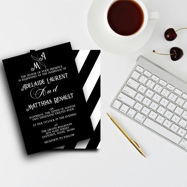 Modern Elegant Black & White Striped Wedding Invitation (Creator Uploaded)