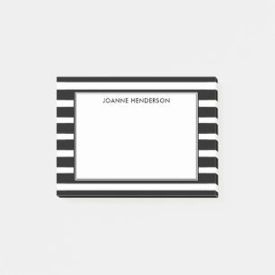 Modern elegant black & white stripes personalised post-it notes