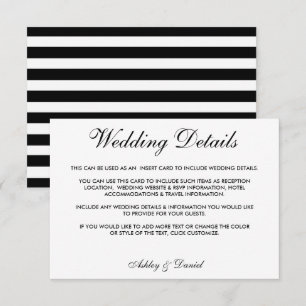 Modern Elegant Black & White Wedding Details S Invitation