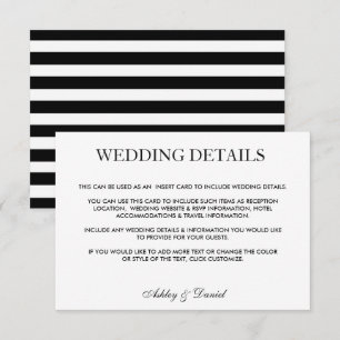 Modern Elegant Black & White Wedding Details ST Invitation