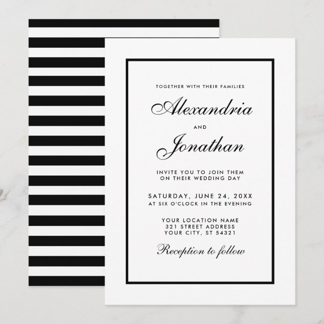 Modern Elegant Black & White Wedding Invitation S (Front/Back)