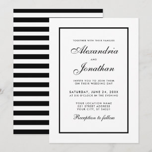 Modern Elegant Black & White Wedding Invitation S
