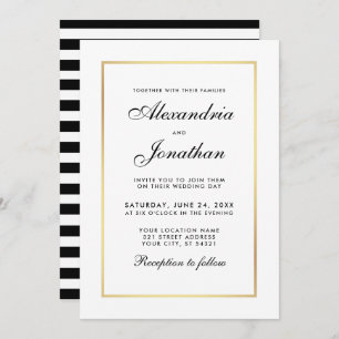 Modern Elegant Black White Wedding Invitation S