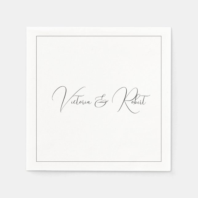 Modern Elegant Black & White Wedding Napkin (Front)