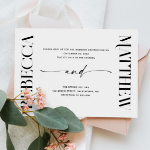 Modern Elegant Black & White Wedding Photo + QR Invitation