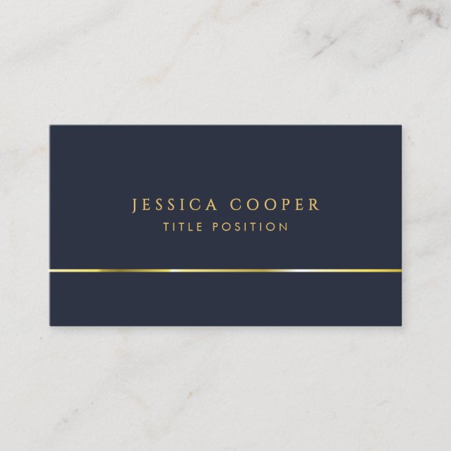 Modern Elegant Blue and Gold Business Card (Front)