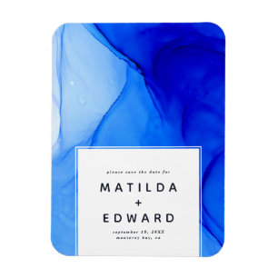 modern elegant blue and white wedding magnet