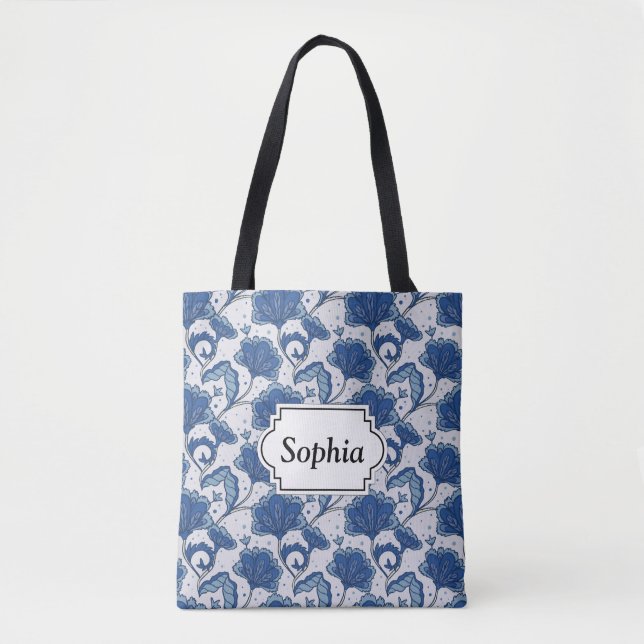 Modern Elegant blue batik pattern Tote Bag (Front)