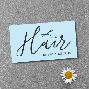 Modern Elegant Blue Black Scissors Bold Hair Salon Business Card