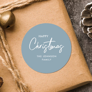 Modern Elegant Blue Christmas Holiday Classic Round Sticker