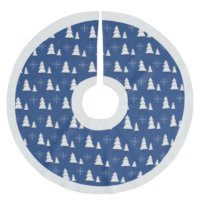 Modern elegant blue Christmas trees and snowflakes Brushed Polyester Tree Skirt (Front)