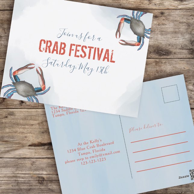 Modern Elegant Blue Crab Minimalist Watercolor  Postcard (Creator Uploaded)