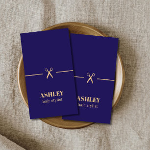 Modern Elegant Blue Faux Gold Scissor Hair Stylist Business Card