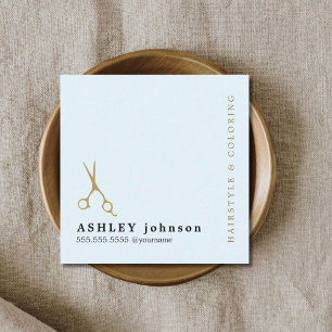 Modern Elegant Blue Faux Gold Scissor Hairdresser Square Business Card