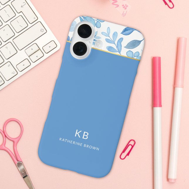 Modern Elegant Blue Floral Pattern  Case-Mate iPhone Case (Creator Uploaded)