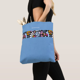 Modern Elegant Blue Floral Pattern Trendy Tote Bag