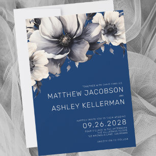 Modern Elegant Blue Floral Wedding Invitation