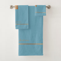Modern elegant blue gold chic monogrammed stripes