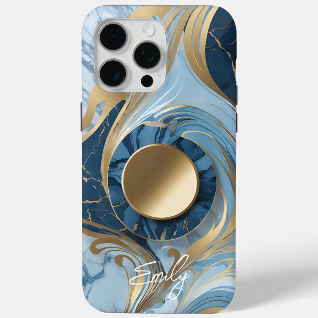 Modern Elegant Blue Gold Marble Case-Mate iPhone Case (Back)