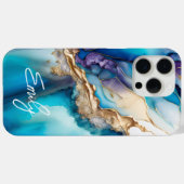 Modern Elegant Blue Gold Marble Personalised Name Case-Mate iPhone Case (Back (Horizontal))