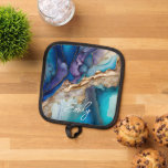 Modern Elegant Blue Gold Marble Personalised Name Pot Holder<br><div class="desc">Modern Elegant Blue Gold Marble Personalised Name Pot Holder features your personalised name in an elegant calligraphy script typography on a modern blue and gold marble background. Perfect gifts for birthday,  mum for Mother's Day,  Christmas and holidays. Designed by ©Evco Studio www.zazzle.com/store/evcostudio</div>