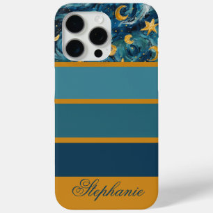 Modern Elegant Blue Gold Personalised Name iPhone 15 Pro Max Case