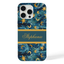 Modern Elegant Blue Gold Personalised Name