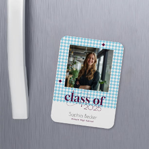 Modern Elegant Blue Graduation Cap Pattern Photo Magnet
