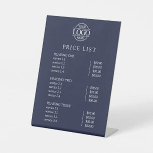 Modern Elegant Blue Logo Service Menu Price List Pedestal Sign