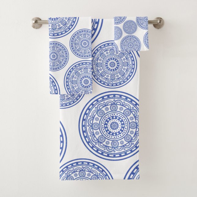Modern Elegant Blue Mandala Bath Towel Set (Insitu)